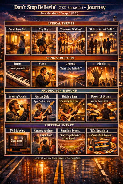 Don't Stop Believin' (2022 Remaster) by Journey — Anatomy Grid infographic